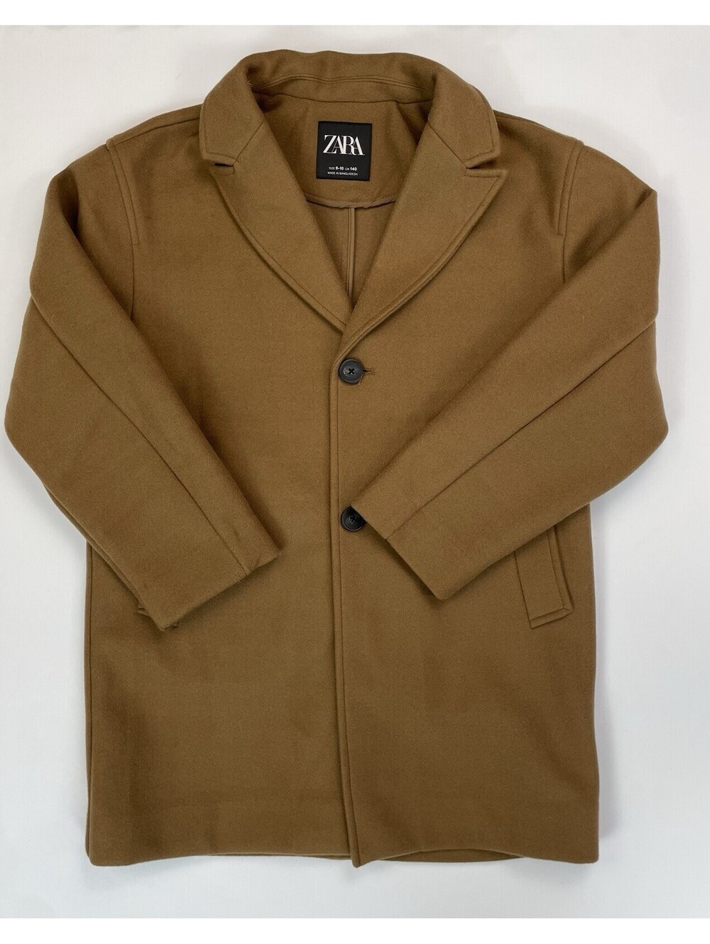 ZARA Boys Coat Camel Overcoat Jacket Classic Pockets Poly Size 9-10 140cm